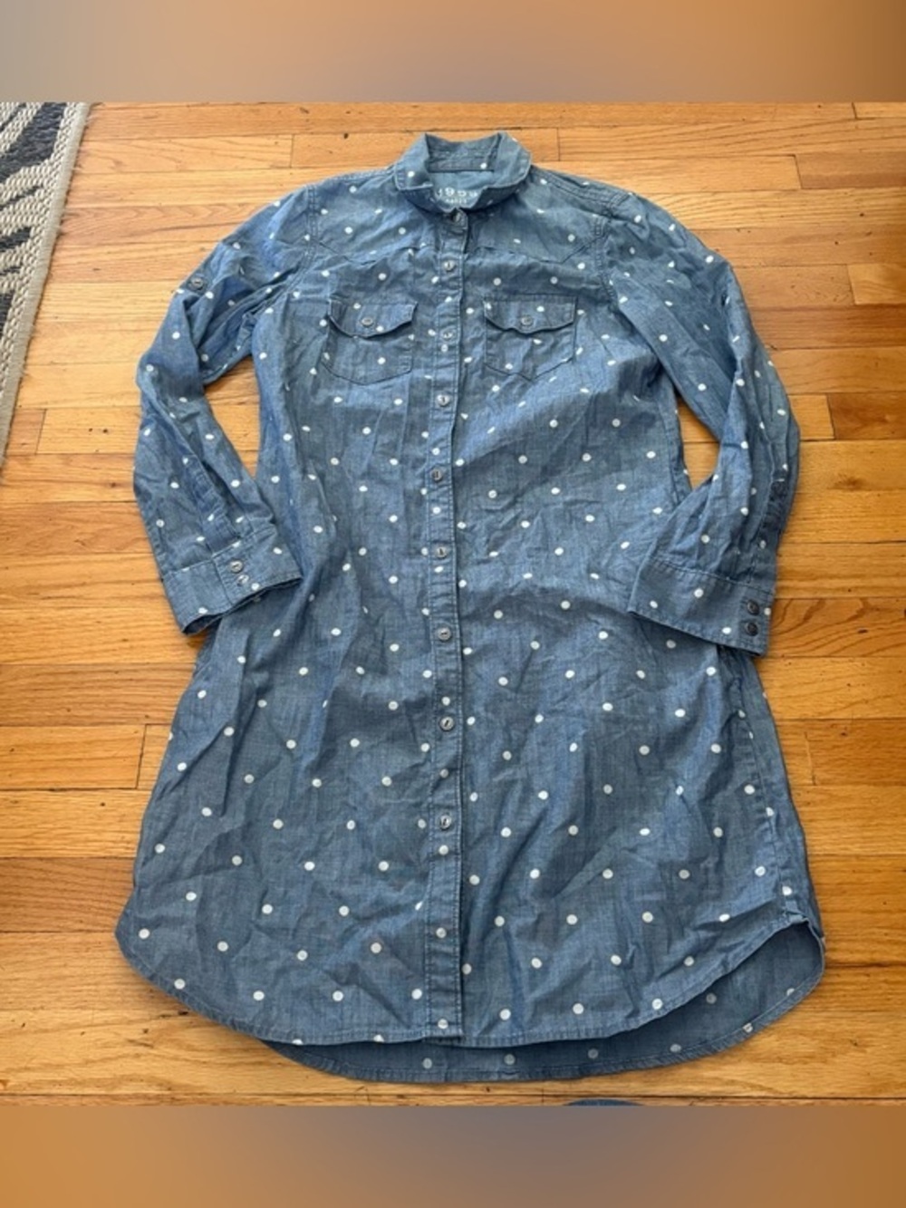 GAP Button Down Denim Polka Dot Dress Size Small